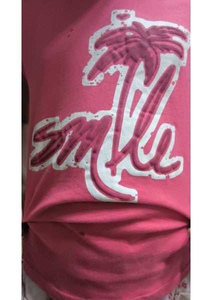 Kız Çocuk Etekli Tişörtlü Takım Pamuklu Palmiyeli