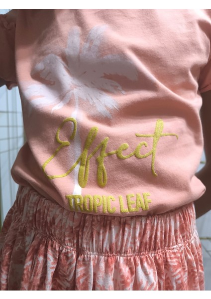 Kız Çocuk Etekli Tişörtlü Takım Pamuklu Palmiyeli fiyatları