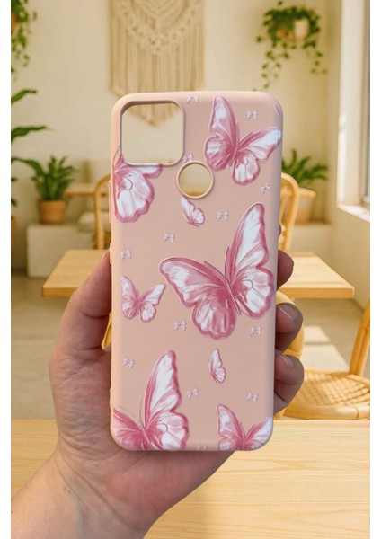 Realme C25 Uyumlu Kılıf Pembe Kelebek Desenli Silikon Darbe Emici Klasik Korumalı Rubber Kapak fiyatları