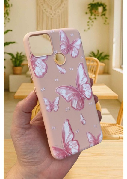 Realme C25 Uyumlu Kılıf Pembe Kelebek Desenli Silikon Darbe Emici Klasik Korumalı Rubber Kapak modelleri