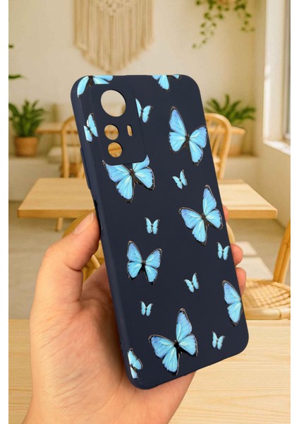 Redmi Note 12S - Mavi Kelebek Desenli Silikon Darbe Emici Klasik Korumalı Rubber Kılıf modelleri