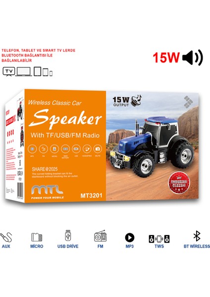 Siyah Şarjlı Nostaljik Traktör Tasarımlı Usb/aux Çıkışlı Fm Radyolu Bluetooth Hoparlör Speaker fırsatları