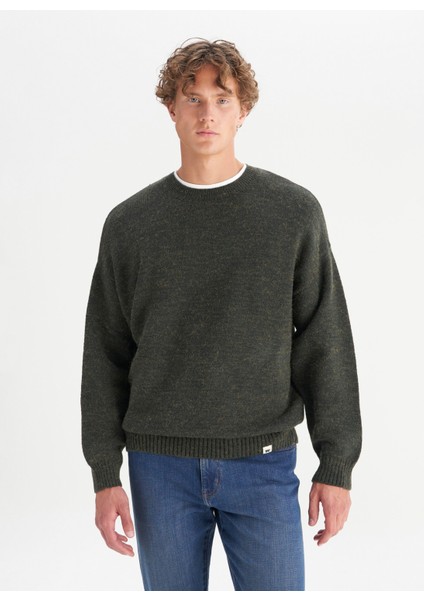 Bisiklet Yaka Relaxed Koyu Yeşil Erkek Kazak W2520156826 Koyu Yeşil Kazak