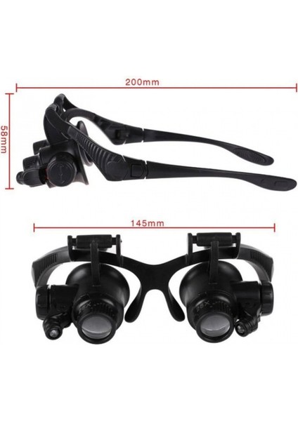 Gözlük Modeli 10X 15X 20X 25X Lens 2 Led Işıklı Büyüteç 9892G fiyatları