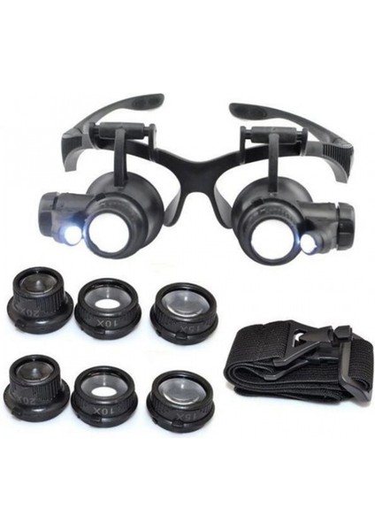 Gözlük Modeli 10X 15X 20X 25X Lens 2 Led Işıklı Büyüteç 9892G modelleri
