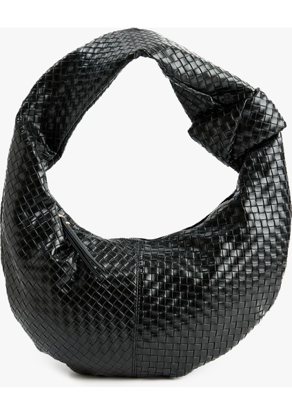 Suni Deri Örgü Dokulu Düğüm Detaylı Omuz Çantası