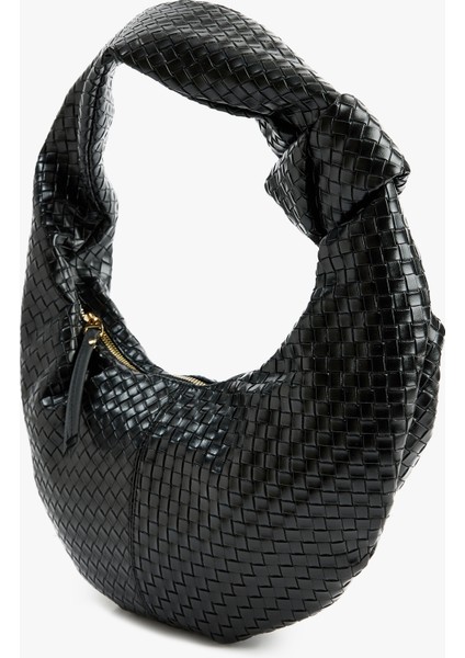 Suni Deri Örgü Dokulu Düğüm Detaylı Omuz Çantası modelleri