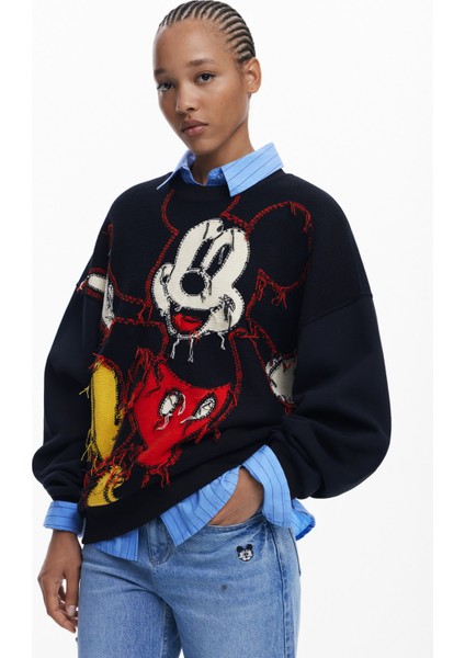 Yuvarlak Yaka Desenli Siyah Kadın Sweatshırt 25WWSK14 fiyatları