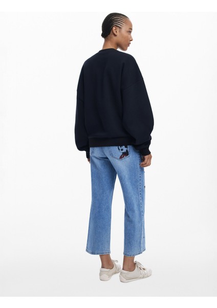 Yuvarlak Yaka Desenli Siyah Kadın Sweatshırt 25WWSK14 fırsatları