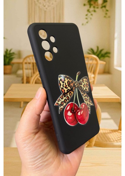 Samsung Galaxy A13 Uyumlu Kiraz Leopar Fiyonk Desenli Silikon Darbe Emici Klasik Rubber Kılıf fırsatları