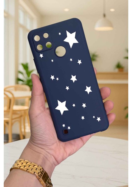 Realme C21Y ve C25Y - Mini Yıldız Desenli Silikon Darbe Emici Klasik Korumalı Rubber Kılıf