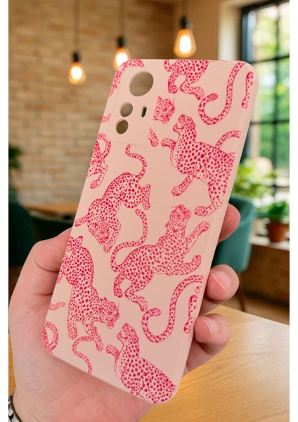Redmi Note 12S - Pembe Leopar Desenli Silikon Darbe Emici Klasik Korumalı Rubber Kılıf modelleri