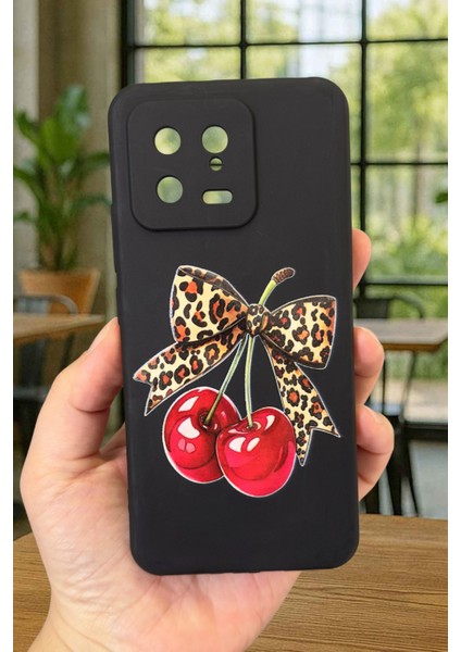 Xiaomi Mi 13 Uyumlu Kiraz Leopar Fiyonk Desenli Silikon Darbe Emici Klasik Korumalı Rubber Kılıf fiyatları