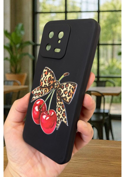 Xiaomi Mi 13 Uyumlu Kiraz Leopar Fiyonk Desenli Silikon Darbe Emici Klasik Korumalı Rubber Kılıf modelleri