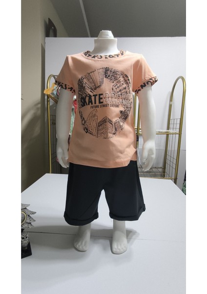 Çocuk Unisex Kız Erkek Şortlu Alt Üst Takım Kreş %100 Pamuk Rahat Tarz Tasarım Premium, Somon fiyatları