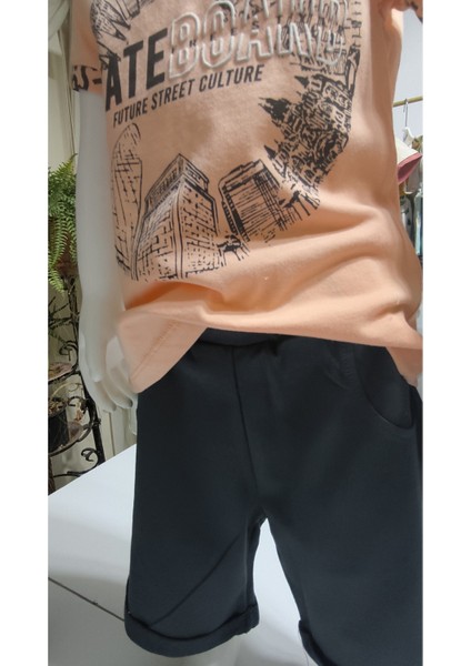 Çocuk Unisex Kız Erkek Şortlu Alt Üst Takım Kreş %100 Pamuk Rahat Tarz Tasarım Premium, Somon fırsatları