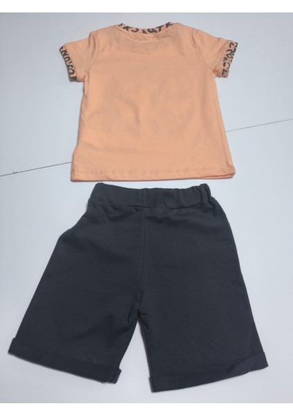 Çocuk Unisex Kız Erkek Şortlu Alt Üst Takım Kreş %100 Pamuk Rahat Tarz Tasarım Premium, Somon