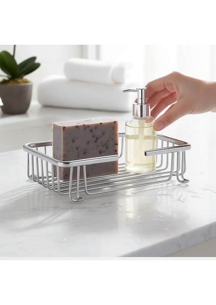 Krom Renk Banyo Duş Rafı Tek Katlı Kare Şampuanlık Sabunluk Paslanmaz Metal Duvar Tipi Organizer fırsatları