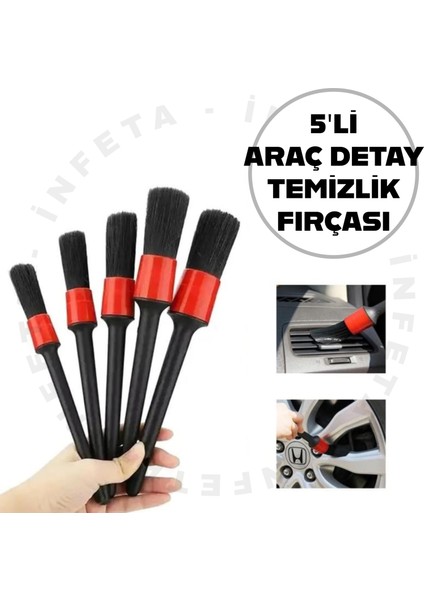 5'li Oto Detay Fırça Seti Farklı Boyutlarda Oto Araba Yıkama Klima Temizleme Fırçası