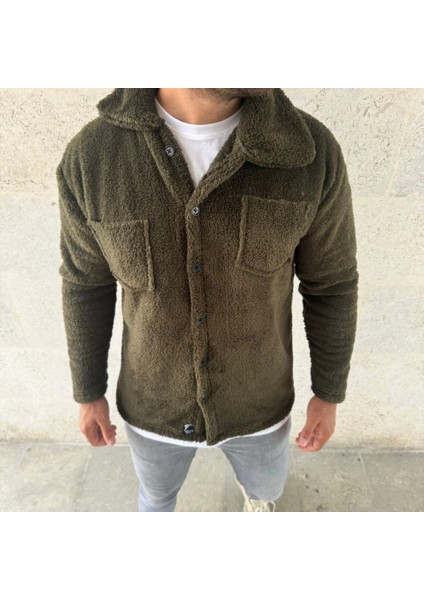 Erkek Pelüş Polar Hırka Gömlek – Yakalı, Ilik Düğmeli, Göğüs Cepli, Yumuşak Dokulu Kışlık Regular Fit Rahat Günlük Model - Haki fiyatları