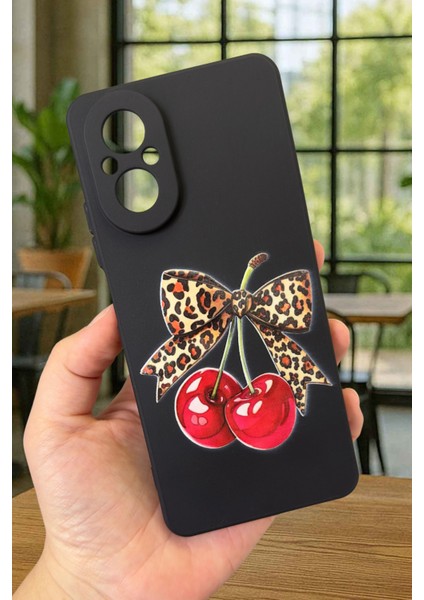 Realme 12 Lite Uyumlu Kiraz Leopar Fiyonk Desenli Silikon Darbe Emici Rubber Kılıf