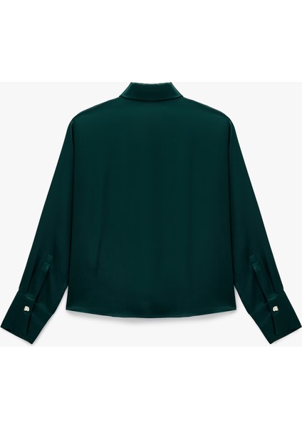 x Melis Ağazat - Uzun Kollu Metalik Düğme Detaylı Saten Gömlek fırsatları