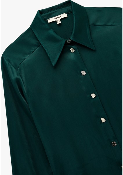 x Melis Ağazat - Uzun Kollu Metalik Düğme Detaylı Saten Gömlek indirimleri