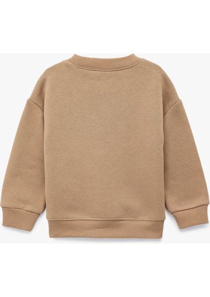 Pamuklu Uzun Kollu Bisiklet Yaka Baskılı Oversize Sweatshirt fiyatları