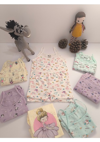 Kız Çocuk Pamuklu Iç Çamaşırı 3'lü Takım Ip Askılı Atlet Boxer