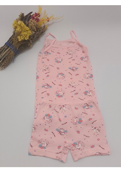 Kız Çocuk Pamuklu Iç Çamaşırı 3'lü Takım Ip Askılı Atlet Boxer