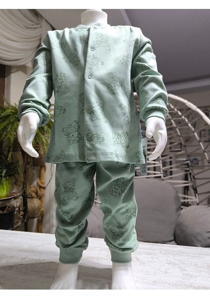Kız-Erkek Bebek- Çocuk Pijama Takımı %100 Pamuk Uzun Kollu Önü Çıtçıtlı Mevsimlik