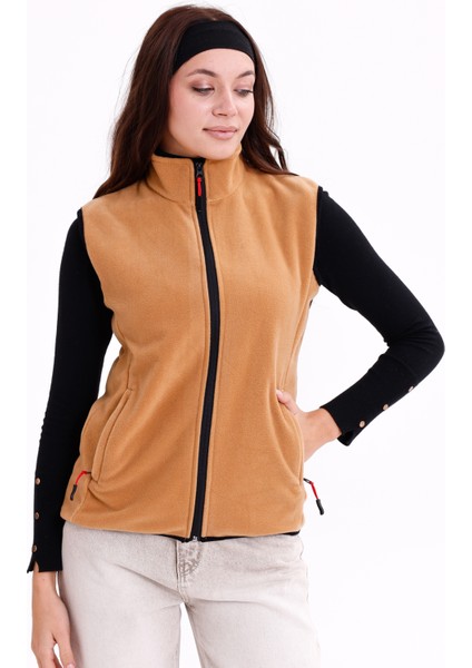 Kadın Slim Fit Tam Fermuarlı Polar Yelek