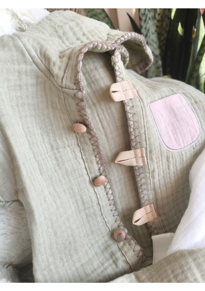 Erkek Bebek Çocuk Üçlü Takım Kapşonlu Ceketli Askılı Pantolon Müslin Keten %100 Pamuk Şık Tasarım