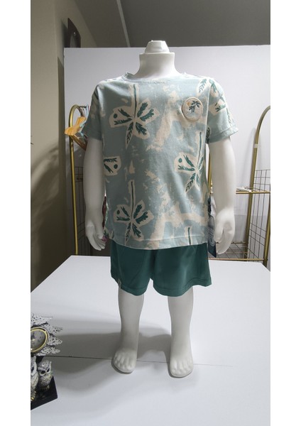 Çocuk Unisex Kız Erkek Şortlu Alt Üst Takım Kreş %100 Pamuk Rahat Tarz Tasarım Premium, Haki fiyatları