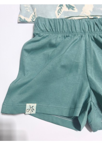 Çocuk Unisex Kız Erkek Şortlu Alt Üst Takım Kreş %100 Pamuk Rahat Tarz Tasarım Premium, Haki