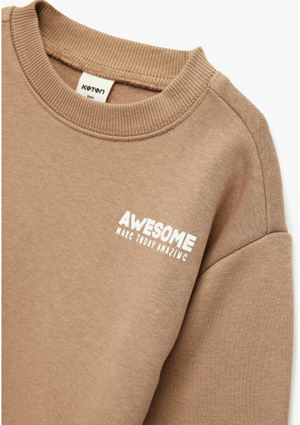 Pamuklu Uzun Kollu Bisiklet Yaka Baskılı Oversize Sweatshirt modelleri