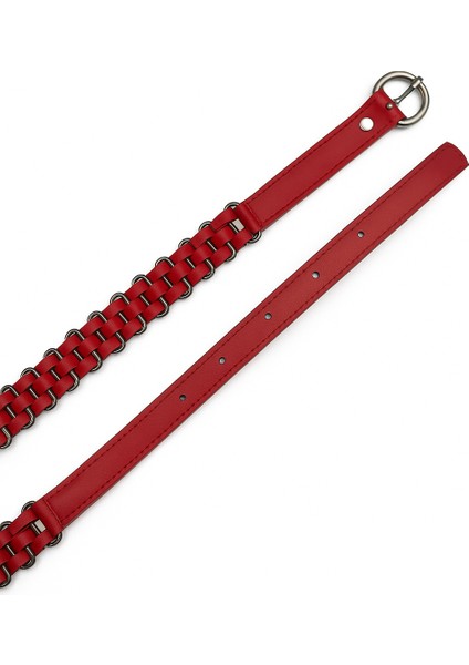 Kadın Suni Deri Zincir Örgü Detaylı Kemer – Metal Halkalı Şık ve Trend Model