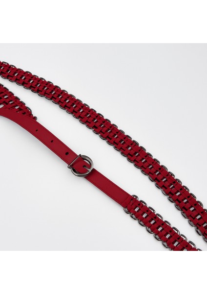 Kadın Suni Deri Zincir Örgü Detaylı Kemer – Metal Halkalı Şık ve Trend Model fiyatları