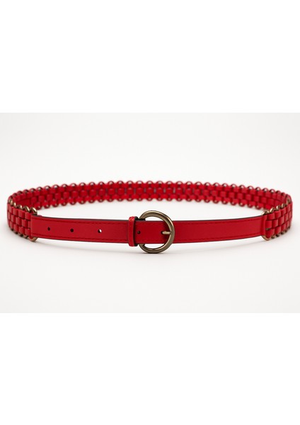 Kadın Suni Deri Zincir Örgü Detaylı Kemer – Metal Halkalı Şık ve Trend Model modelleri