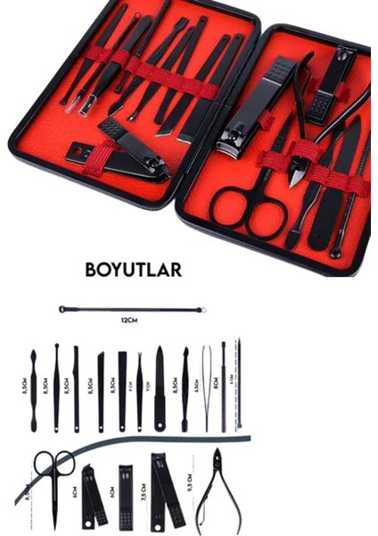 Deri Çantalı Siyah Paslanmaz Çelik 17 Parça Manikür Pedikür Seti - T597G975-Z13597 fırsatları