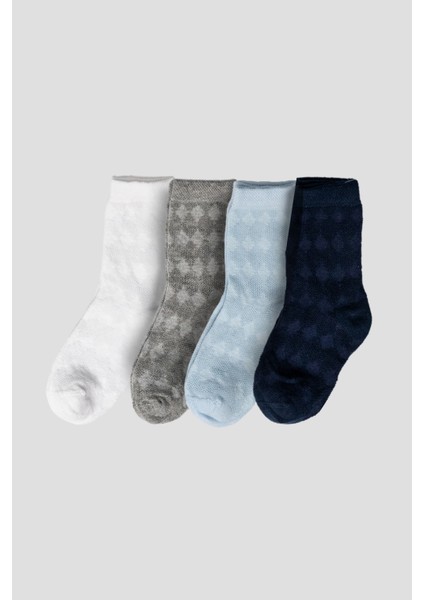 4 Çift Jakar Desenli Pamuklu Çocuk Soket Çorap