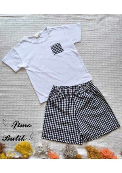 Kız Çocuk Şortlu Takım Beyaz Tişört Siyah Pötikareli Şort fiyatları