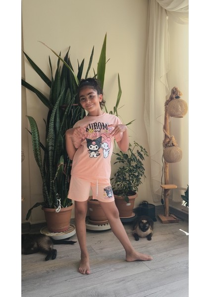 Kız Çocuk Şortlu Takım Kuromi Somon modelleri