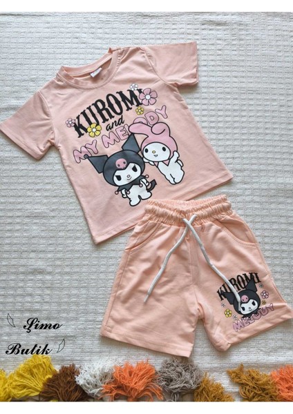 Kız Çocuk Şortlu Takım Kuromi Somon