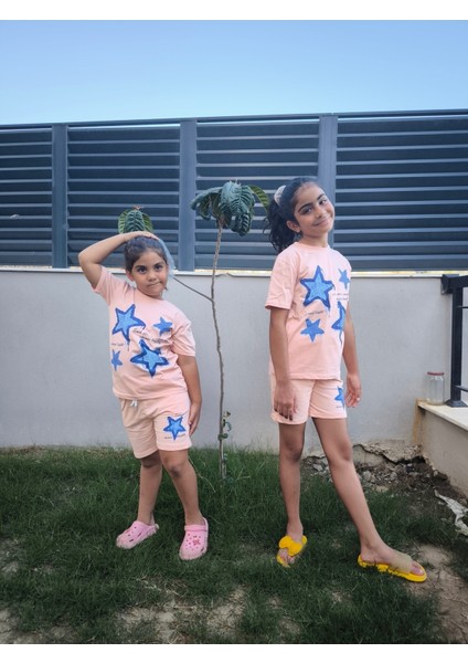 Kız Çocuk Pamuklu Şortlu Takım Somon, Lila, Nar Çiçeği Renkli modelleri