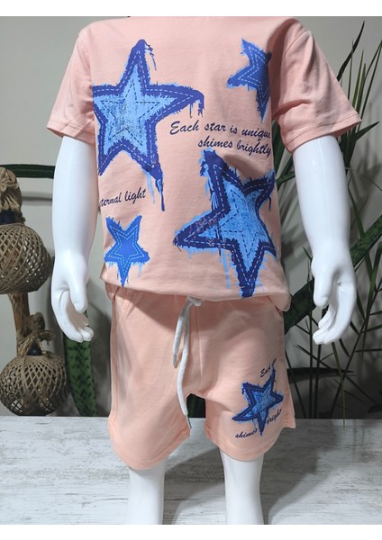 Kız Çocuk Pamuklu Şortlu Takım Somon, Lila, Nar Çiçeği Renkli