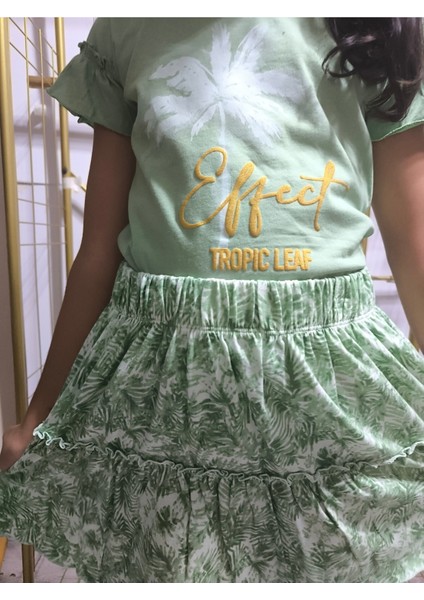 Kız Çocuk Etekli Tişörtlü Takım Pamuklu Palmiyeli fırsatları