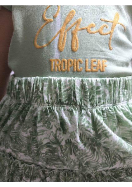 Kız Çocuk Etekli Tişörtlü Takım Pamuklu Palmiyeli