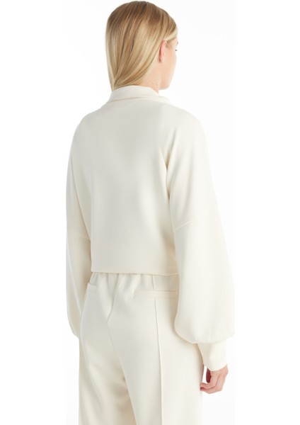 Dik Yaka Düz Ekru Kadın Sweatshırt TBWRTS1073 fırsatları