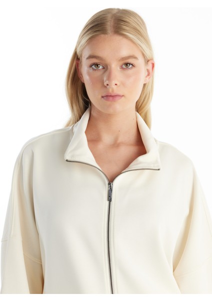Dik Yaka Düz Ekru Kadın Sweatshırt TBWRTS1073 indirimleri